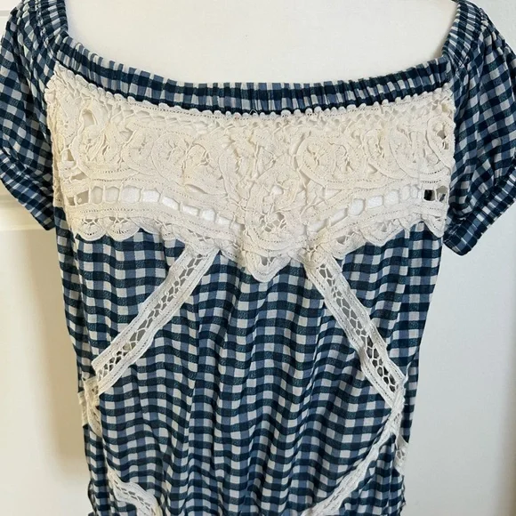EUC Free People Blue Gingham Off-Shoulder Top Small / Medium - Picture 5 of 11